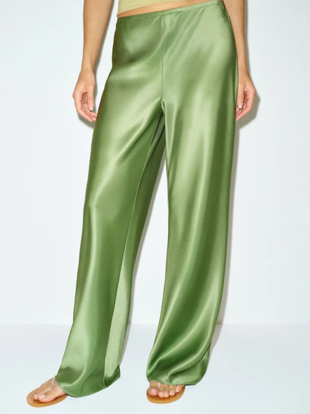 NWT Reformation Gale Satin Mid-Rise Bias Pants Jade Green Medium